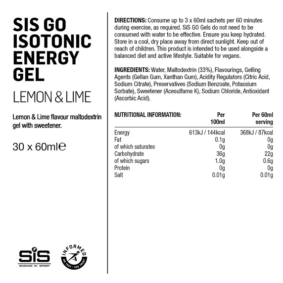 SIS Go Isotonic Energi Gel Citron & Lime 60ml - Bild 2